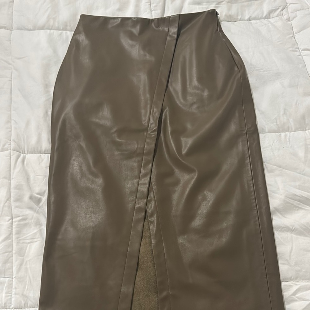 Olive Faux Leather Wrap Skirt